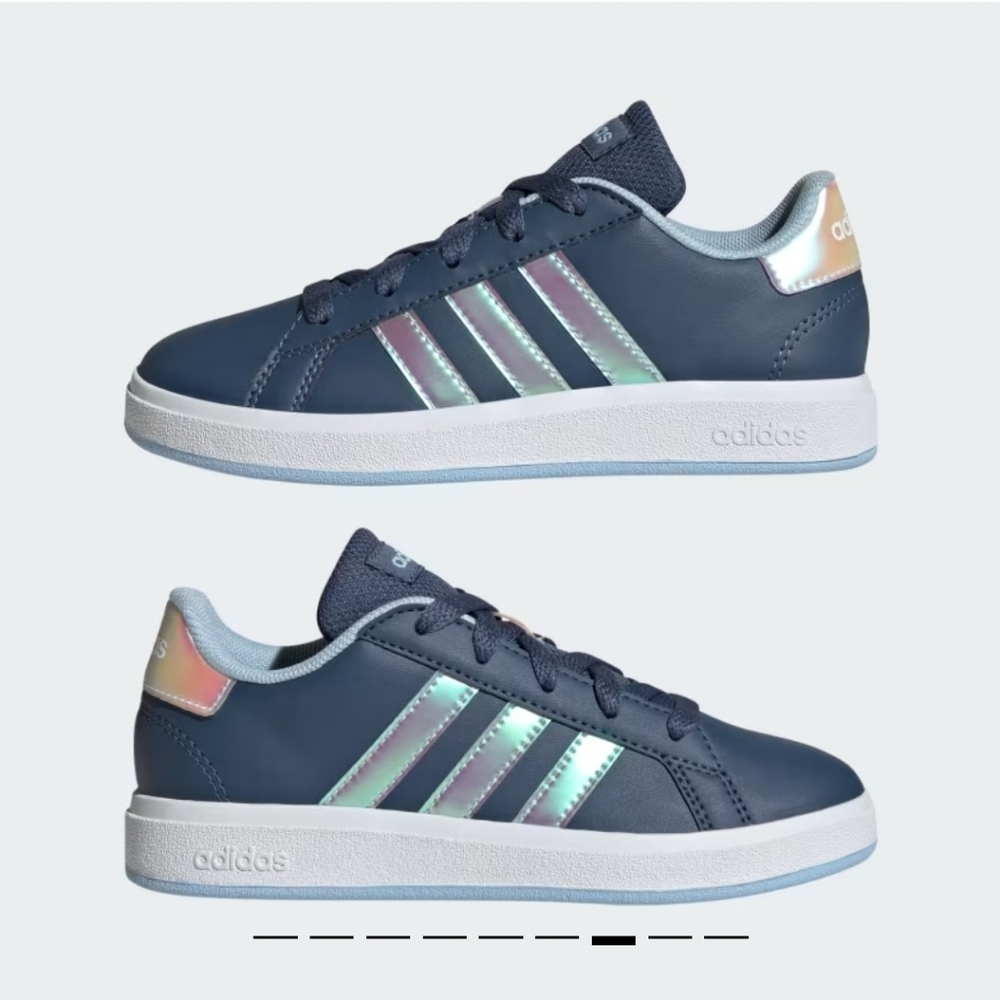 Adidas Grand Court Lifestyle Lace Tennis Shoes in the color "Preloved Ink". 